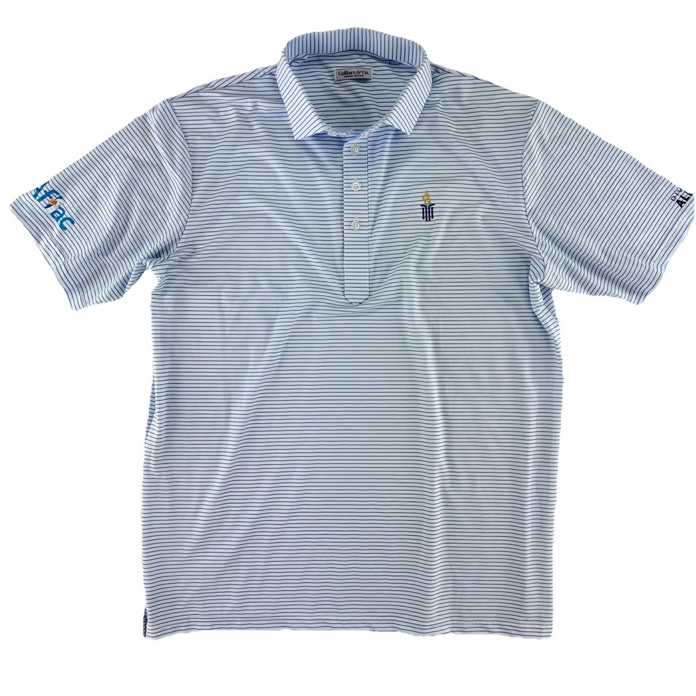 Collars & Co Striped Polo Shirt Mens Medium Relaxed Blue White Striped